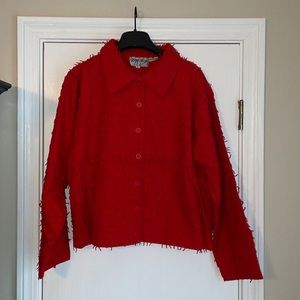 NEW Fringed Red Button-down Bolero Jacket L